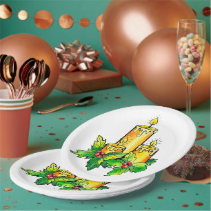 Yellow Merry Christmas And Happy New Year  Paper Plate