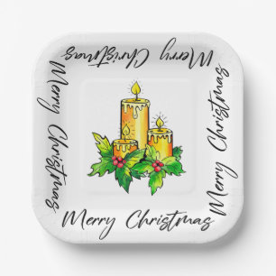 Yellow Merry Christmas And Happy New Year  Paper Plate