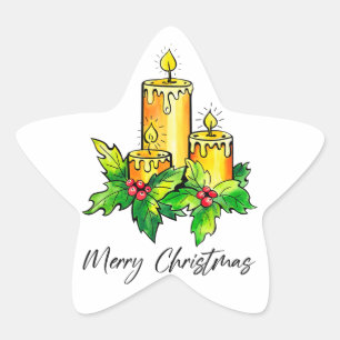 Yellow Merry Christmas And Happy New Year Star Sticker