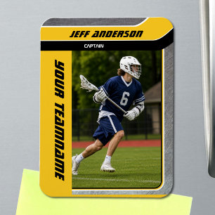 Yellow Metal Lacrosse Player Photo Magnet