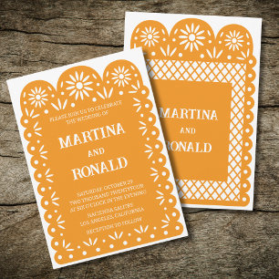 Yellow Mexican papel picado wedding invitation