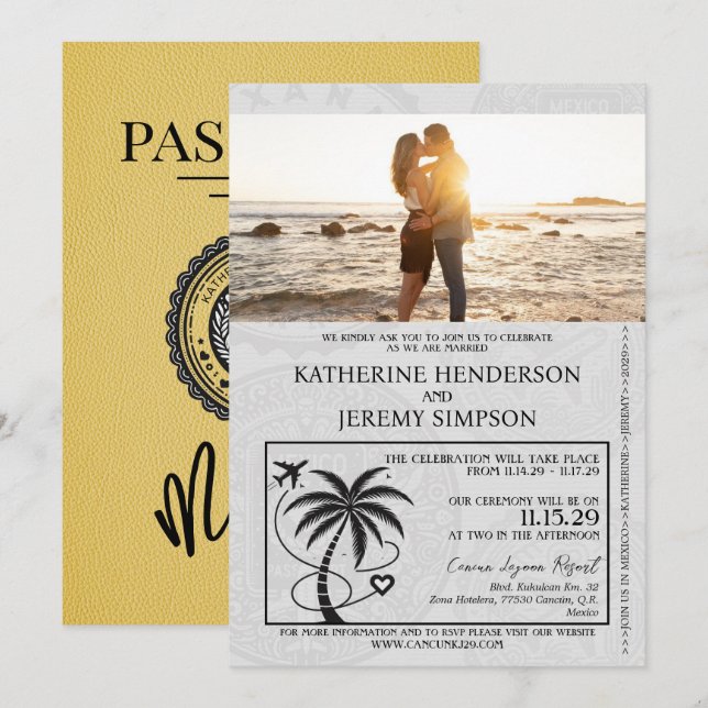 Yellow Mexico Passport Wedding Invitation (Front/Back)