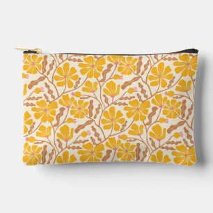 Yellow Mid-Century Modern Floral Pattern Accessory Pouch
