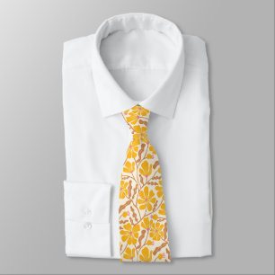 Yellow Mid-Century Modern Floral Pattern Tie