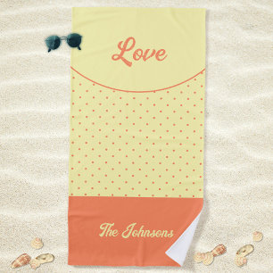 Yellow Mid Century Peach Retro Dots Summer Love Beach Towel