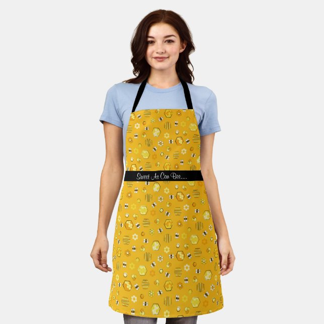Yellow Midcentury Retro Honey Bee Pattern Apron (Worn)
