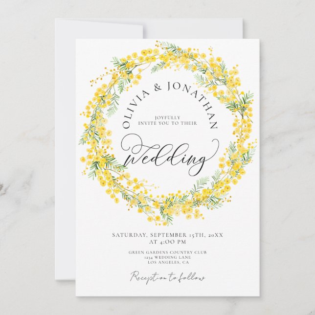 Yellow Mimosa All in 1 Budget QR Code Wedding Invitation (Front)