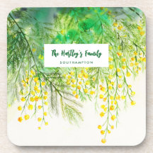 Yellow Mimosa Floral Watercolor Painting