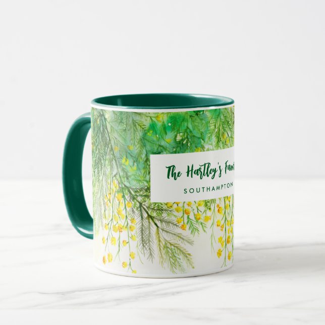 Yellow Mimosa Floral Watercolor Painting Mug (Front Left)