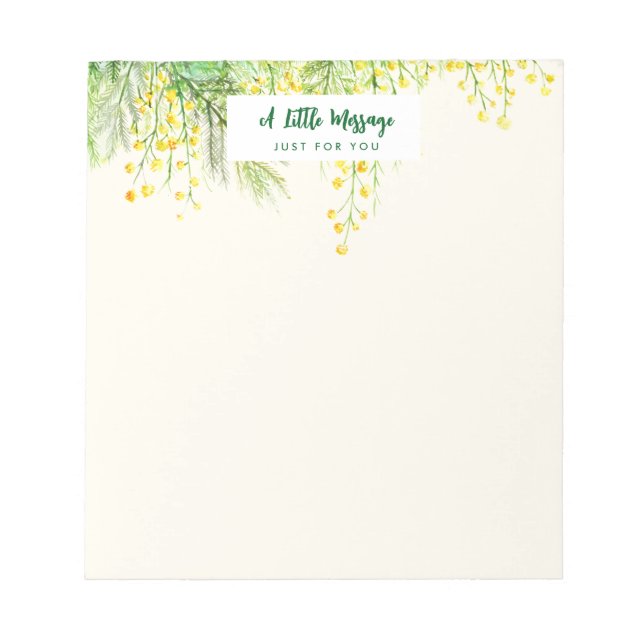 Yellow Mimosa Floral Watercolor Painting Notepad (Front)