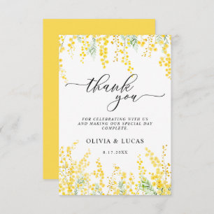 Yellow Mimosa Rustic Golden Floral Spring Wedding Thank You Card