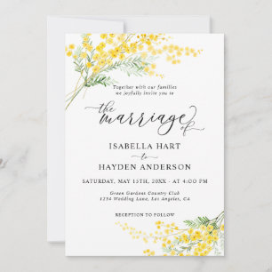 Yellow Mimosa Silver Wattle Floral Modern Wedding Invitation