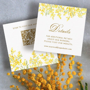 Yellow Mimosa Wedding Details Website QR Code Enclosure Card