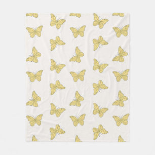 Yellow Minimal Girly Cute Butterfly Pattern Fleece Blanket
