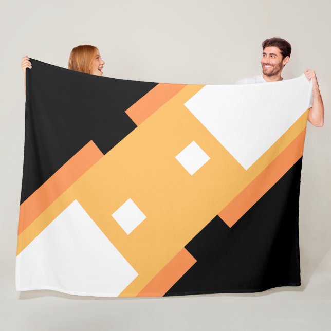 Yellow Minimal Orange Black White Fleece Blanket (In Situ)