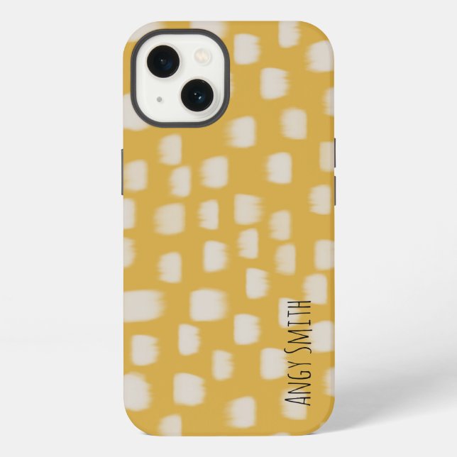 Yellow minimal pattern with side personalised name iPhone case (Back)