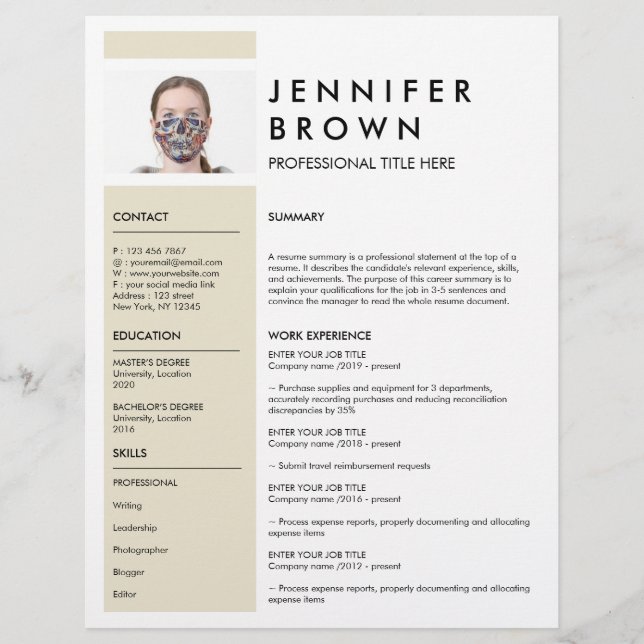 Yellow Minimal Resume CV with Photography (Front)