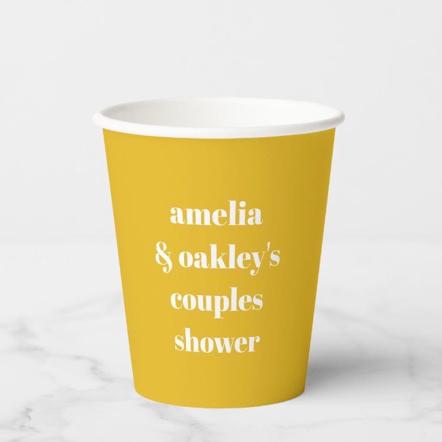 Yellow Minimalist Cute Custom Couples Shower Paper Cups (Front)