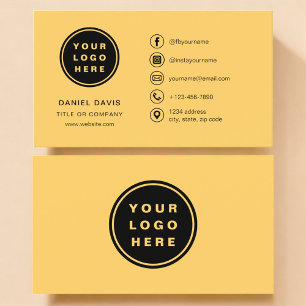 Yellow Minimalist Logo with Social Media Icons Business Card