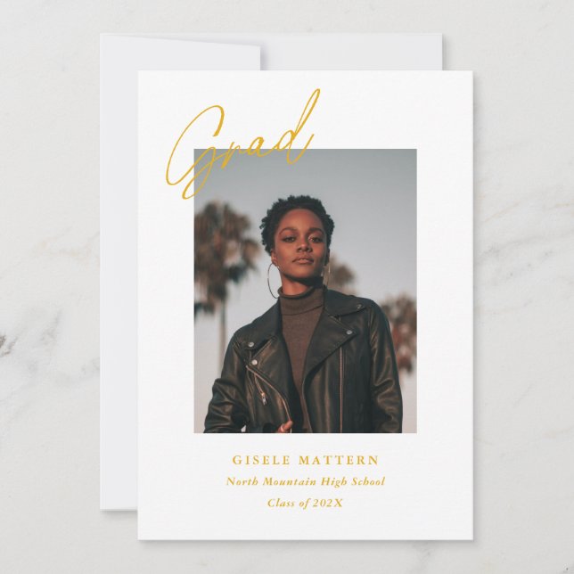 Yellow Minimalist Modern Photo Graduation Announcement (Front)