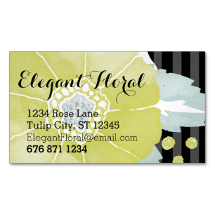Yellow Mint and Black Colour Floral Pattern Magnetic Business Card