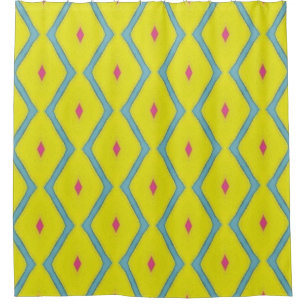 Yellow & Mint Blue Diamond Line Shower Curtain