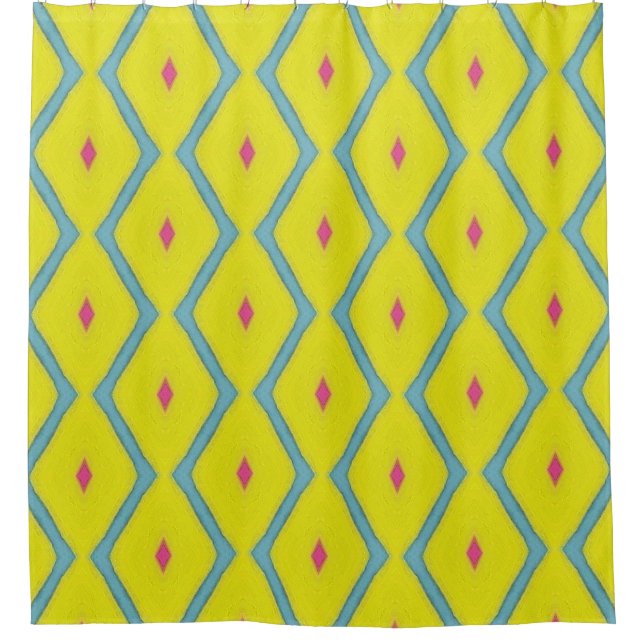 Yellow & Mint Blue Diamond Line Shower Curtain (Front)