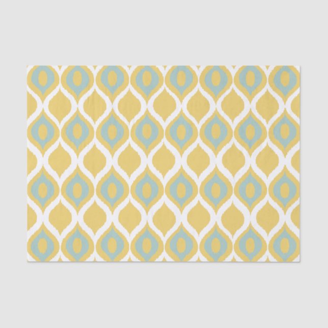 Yellow Mint Geometric Ikat Tribal Print Pattern Tissue Paper (Front)