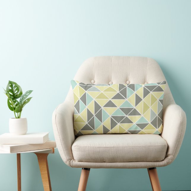 Yellow Mint Grey Abstract Triangle Pattern Lumbar Cushion (Chair)