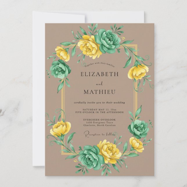 Yellow Mint Ranunculus Eucalyptus Wedding Invitation (Front)