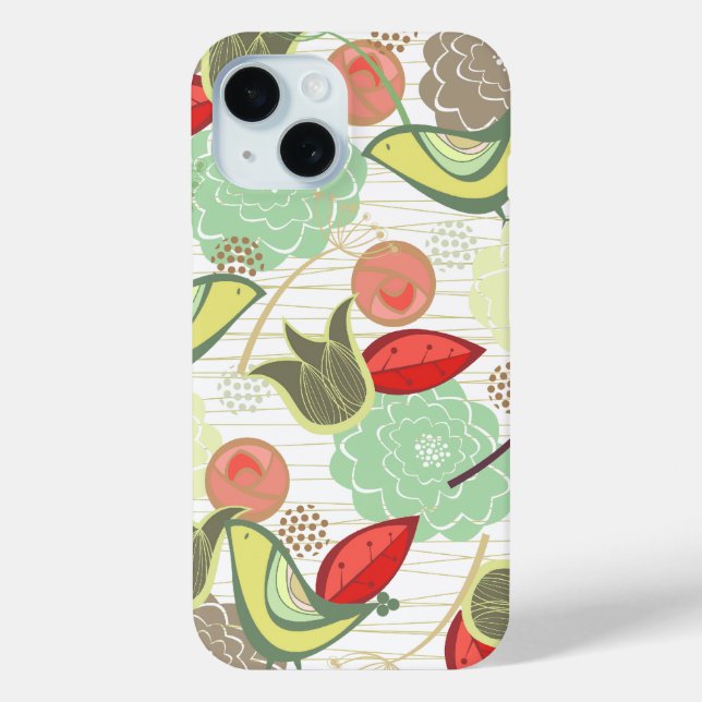 Yellow Mint Sweet Birds Floral Garden Blooms Chic Case-Mate iPhone Case (Back)
