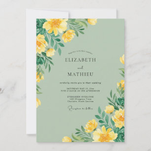 Yellow Mint Wildflower Wedding Invitation