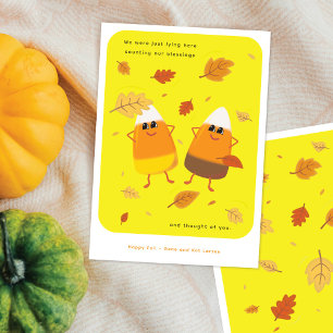 Yellow Mixed Candy Corn Couple Fall Holiday Card