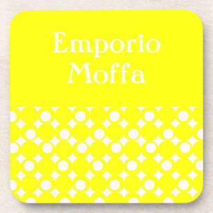 Yellow Mod Ball Design @ Emporio Moffa with text Coaster