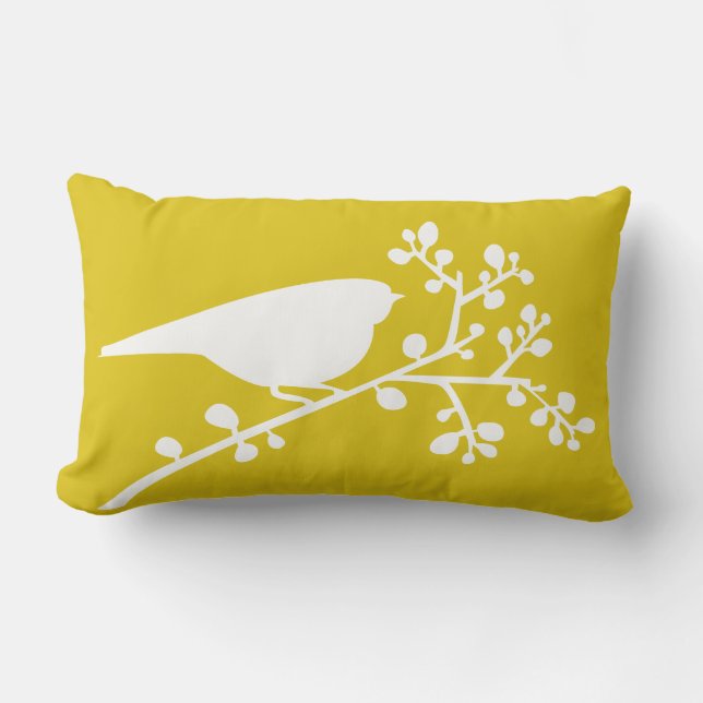 Yellow Mod Single Bird & Berries {pick your Lumbar Cushion (Front)