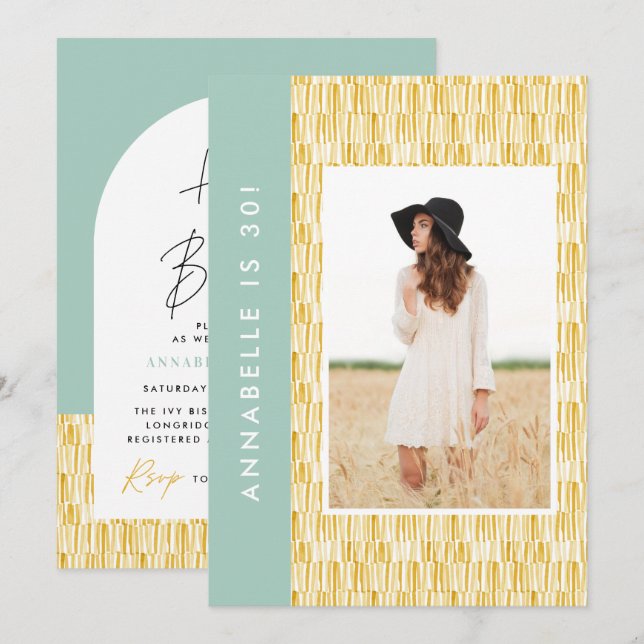 Yellow modern abstract birthday invitation (Front/Back)