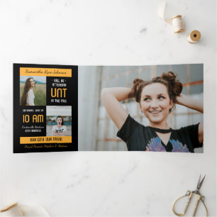 Yellow Modern Block 5-Photo Graduation Tri-Fold Invitation