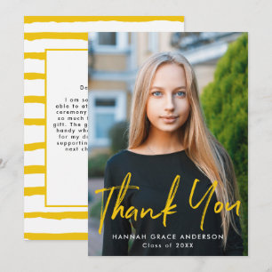 Yellow   Modern Brush Script Photo Graduation Thank You Card