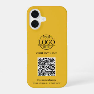 Yellow Modern Business Logo & QR Code Promotional iPhone 16 Case