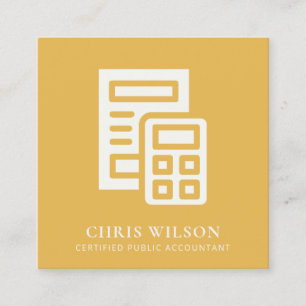 YELLOW MODERN CALCULATION ICON ACCOUNTING TAX SQUARE BUSINESS CARD