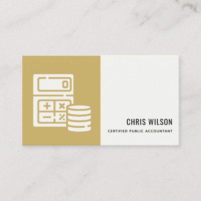 YELLOW MODERN CALCULATOR COIN ACCOUNTING ICON BUSINESS CARD (Front)
