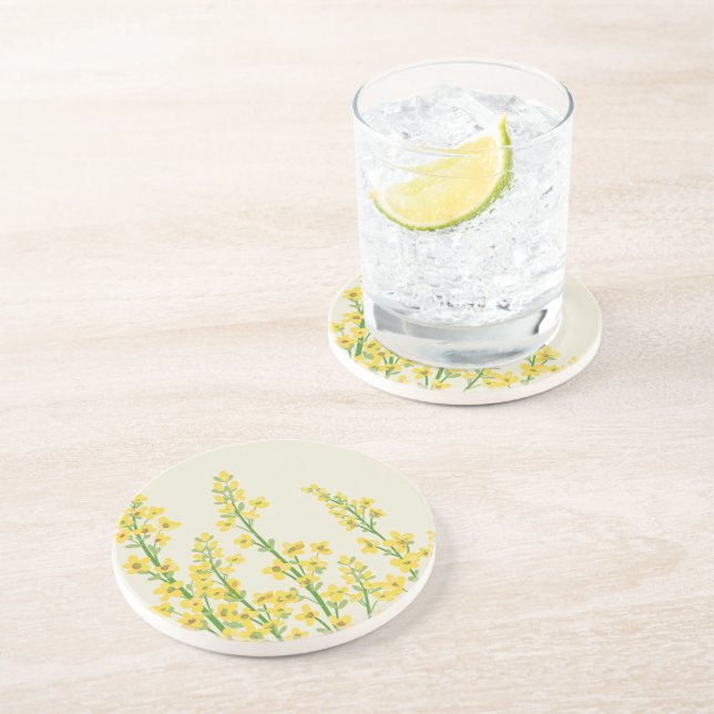 Yellow Modern Citrine Floral Blooms  Coaster (Side)