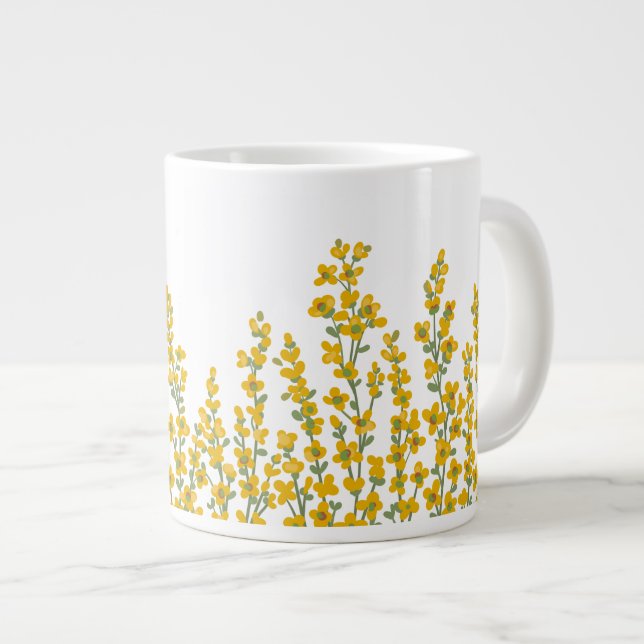 Yellow Modern  Floral Garden Blooms  Large Coffee Mug (Front Right)