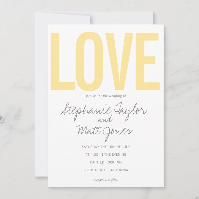 Yellow modern Love, bold Invitation (Front)