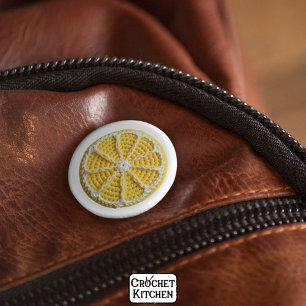 Yellow Modern Minimal Fresh Crochet Lemon Slice  6 Cm Round Badge