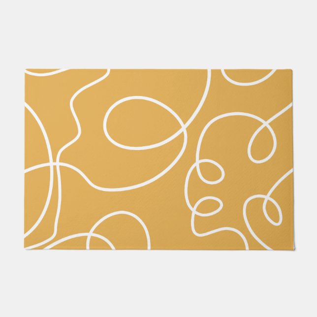 Yellow Modern Minimal Line Brush Strokes Doormat (Front)