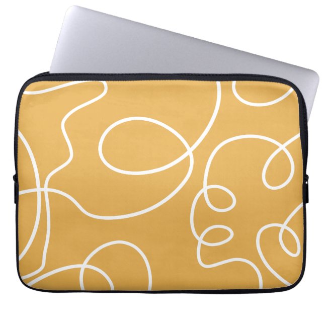 Yellow Modern Minimal Line Brush Strokes Laptop Sleeve (Front)