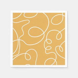 Yellow Modern Minimal Line Brush Strokes Napkin