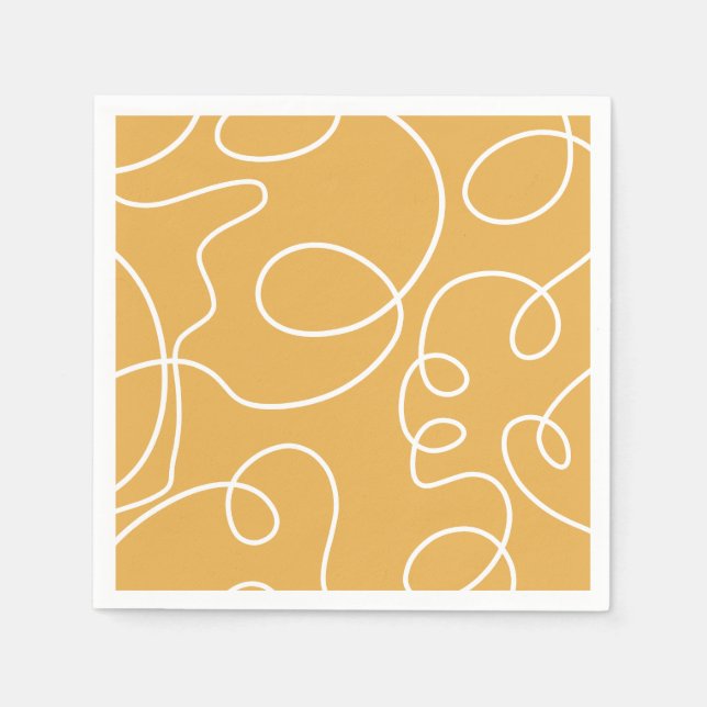 Yellow Modern Minimal Line Brush Strokes Napkin (Front)