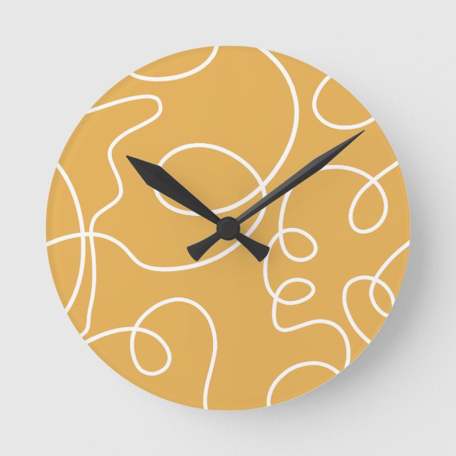 Yellow Modern Minimal Line Brush Strokes Round Clock (Front)